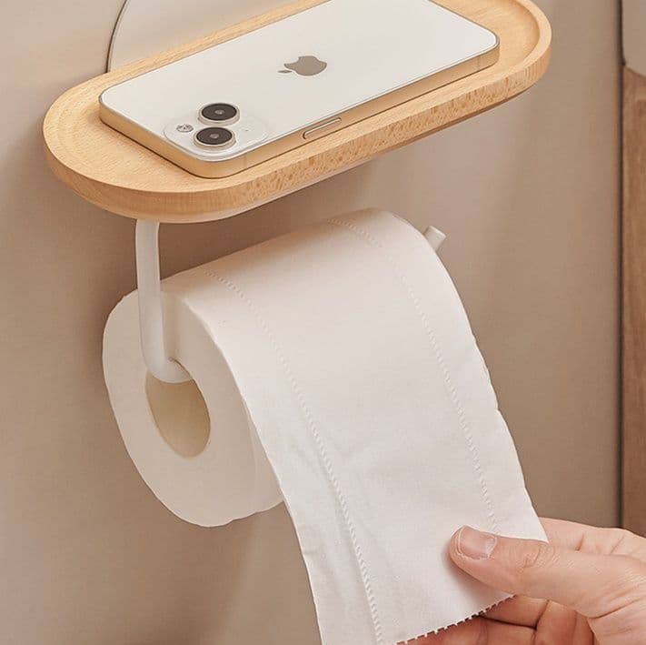 トイレットペーパーホルダー 木製棚付きトイレットペーパーホルダー