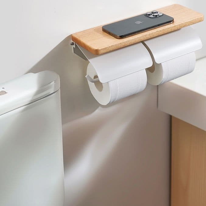 トイレットペーパーホルダー 木製棚付き壁掛け式トイレットペーパーホルダー