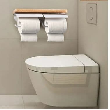 トイレットペーパーホルダー 木製棚付き壁掛け式トイレットペーパーホルダー