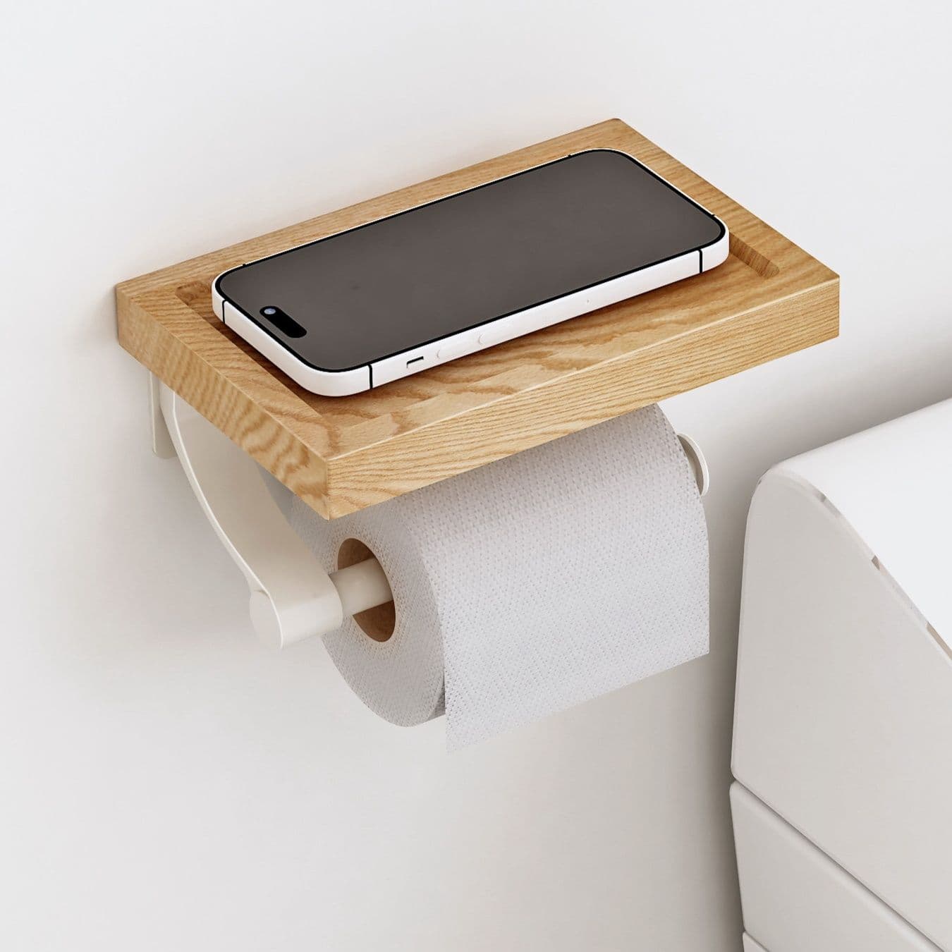 トイレットペーパーホルダー 木製収納棚付きトイレットペーパーホルダー