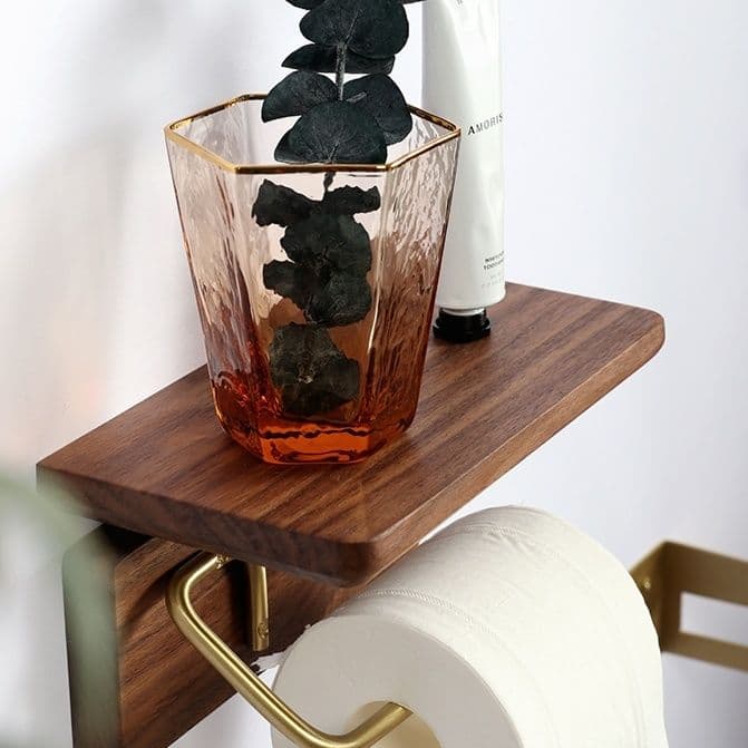 天然木製収納棚付きトイレットペーパーホルダーカバー