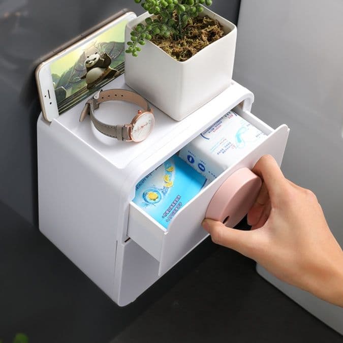 トイレットペーパーホルダー 多機能収納棚付壁掛けトイレットペーパーホルダー