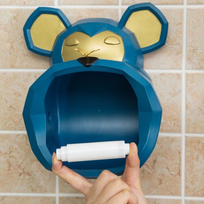 トイレットペーパーホルダー 愛らしい動物モチーフ壁掛け式収納付きカバー