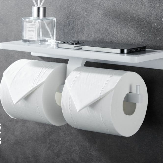トイレットペーパーホルダー 壁掛け収納棚付き2連トイレットペーパーホルダー
