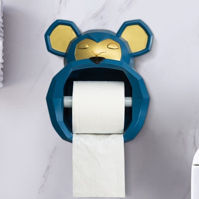 トイレットペーパーホルダー 愛らしい動物モチーフ壁掛け式収納付きカバー