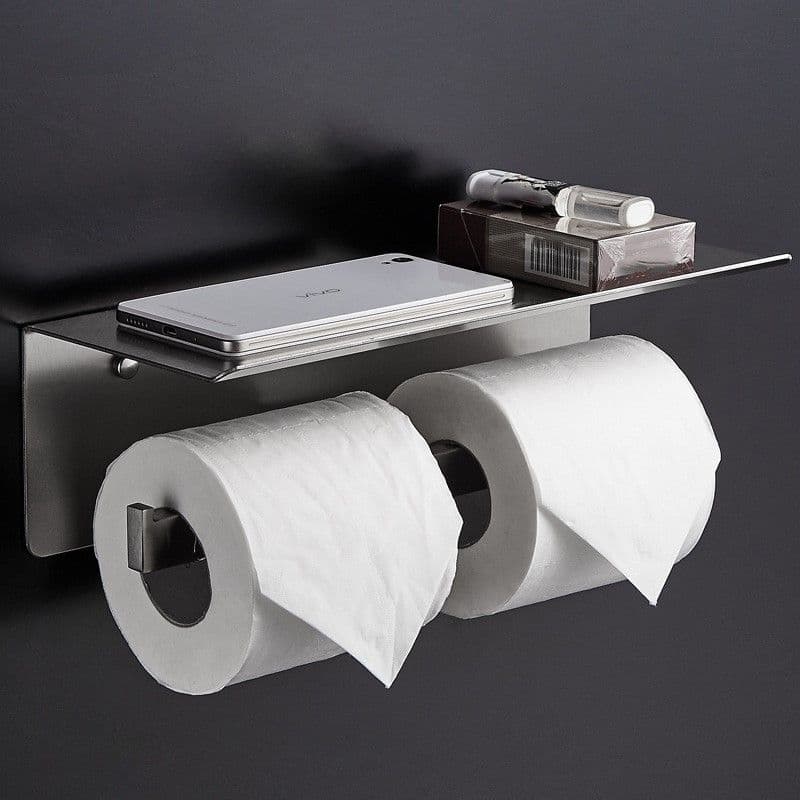 トイレットペーパーホルダー 壁掛け式棚付き2連トイレットペーパーホルダー