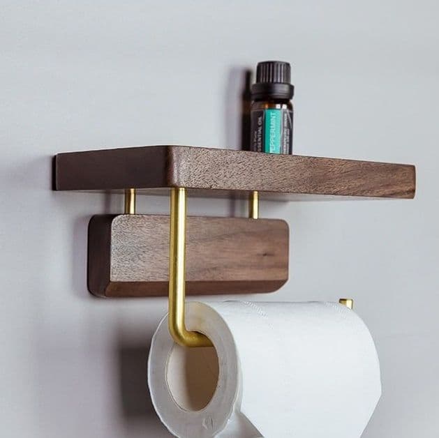 トイレットペーパーホルダー 天然木製二段棚付き　棚