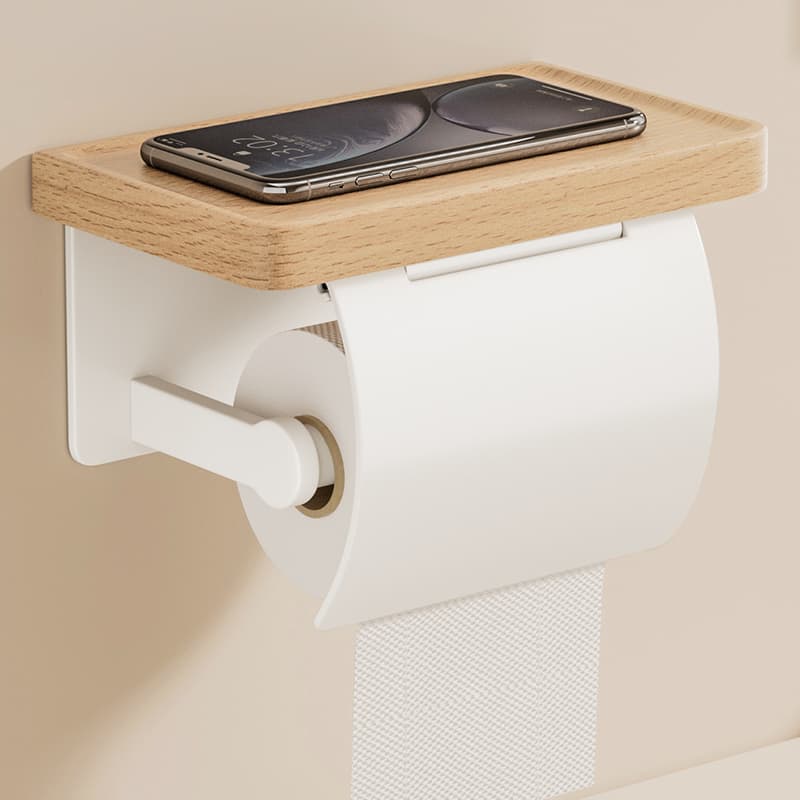 トイレットペーパーホルダー 木目棚付きトイレットペーパーホルダー