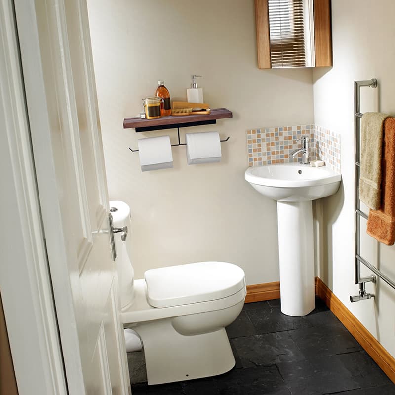 トイレットペーパーホルダー 木製棚板付き壁掛け2連トイレットペーパーホルダー