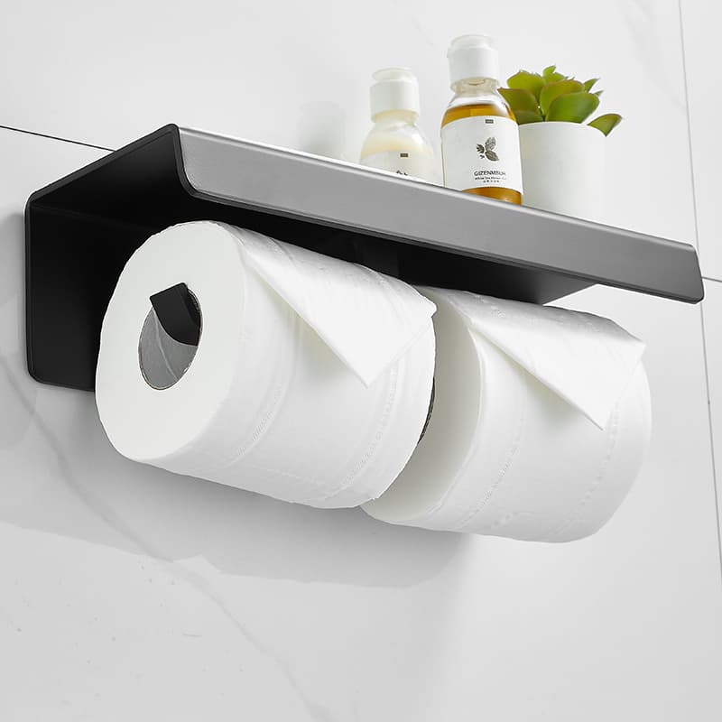 トイレットペーパーホルダー スマホ・小物置き対応棚付き2連ペーパーホルダー