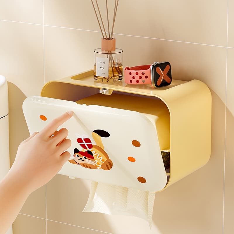 トイレットペーパーホルダー 動物柄付き多機能収納棚トイレットペーパーホルダー