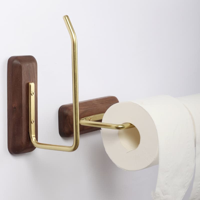 トイレットペーパーホルダー 天然木と真鍮の上質なトイレットペーパーホルダーカバー