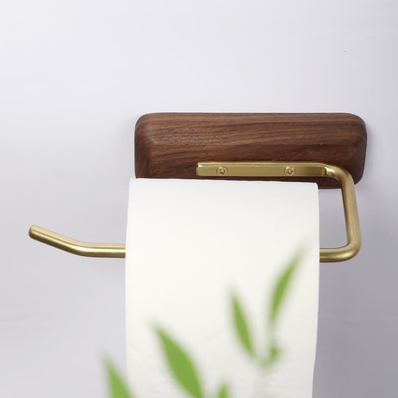 トイレットペーパーホルダー 天然木と真鍮の上質なトイレットペーパーホルダーカバー