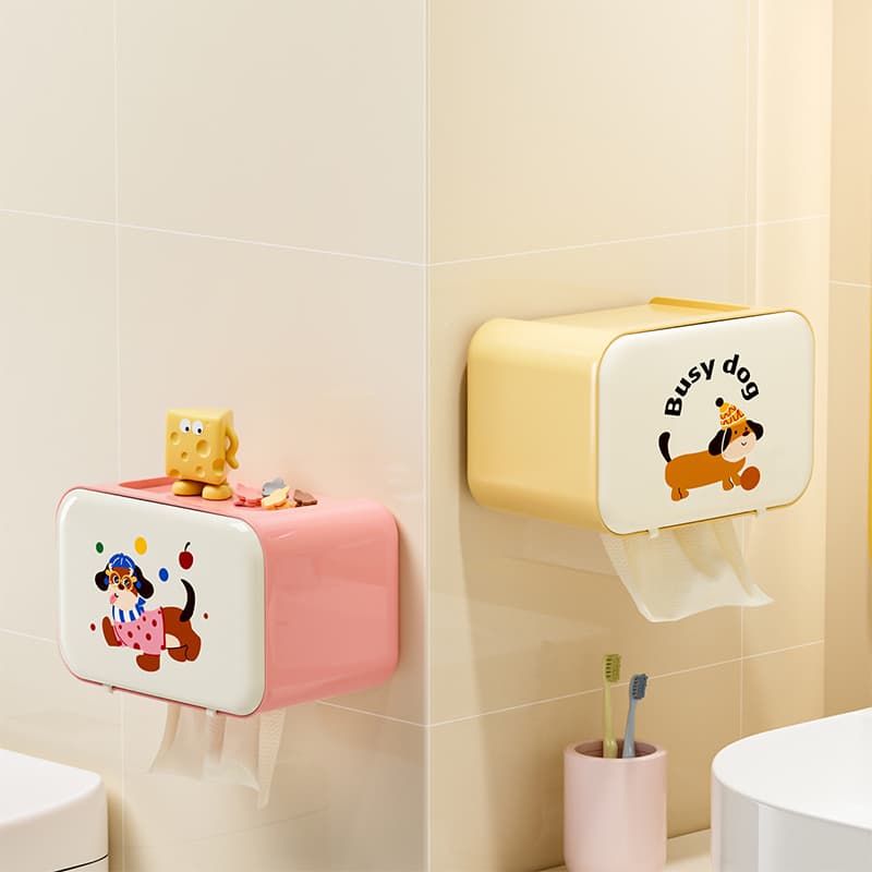 トイレットペーパーホルダー 動物柄付き多機能収納棚トイレットペーパーホルダー