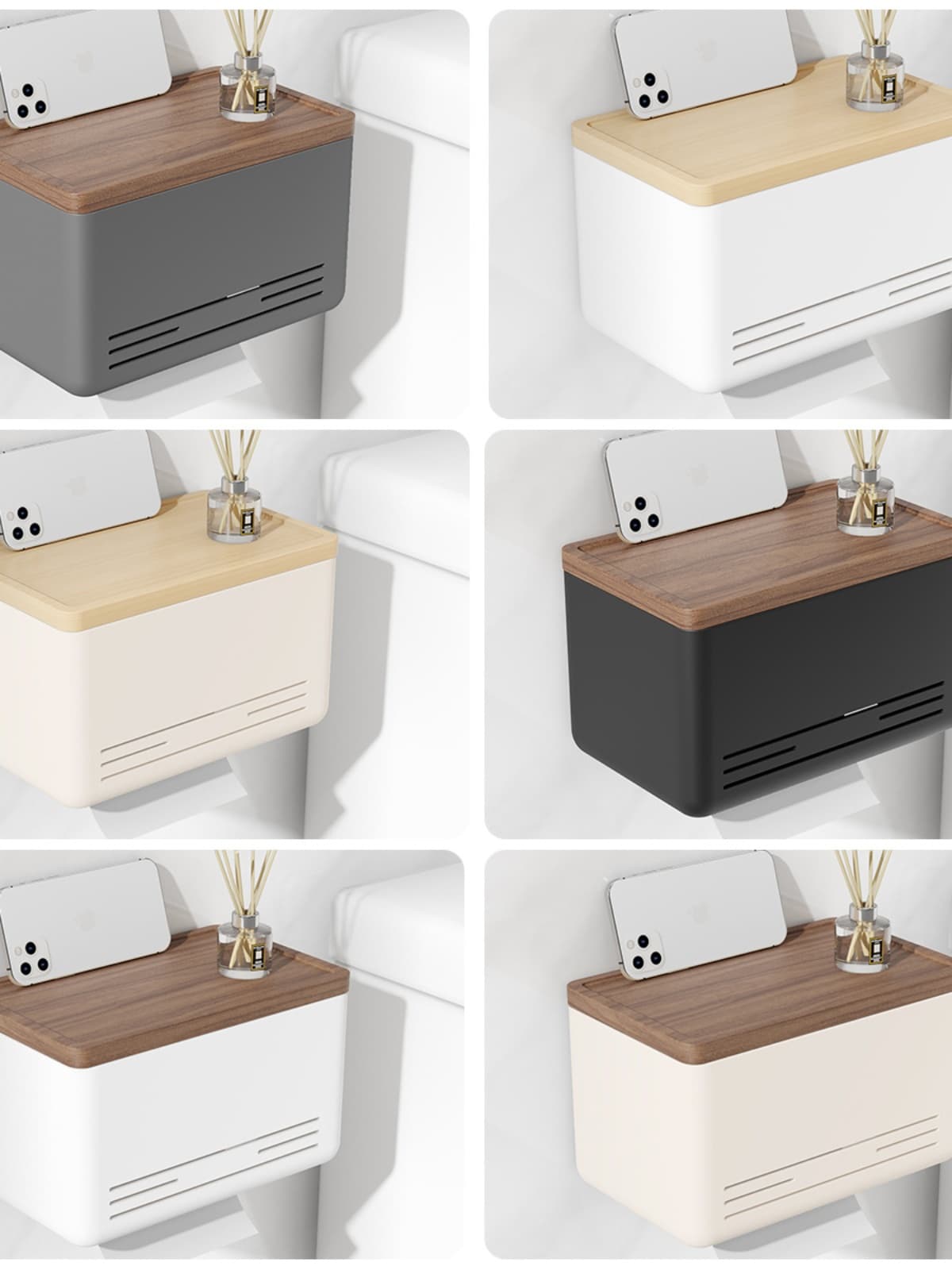 トイレットペーパーホルダー 木目調収納付きペーパーホルダー