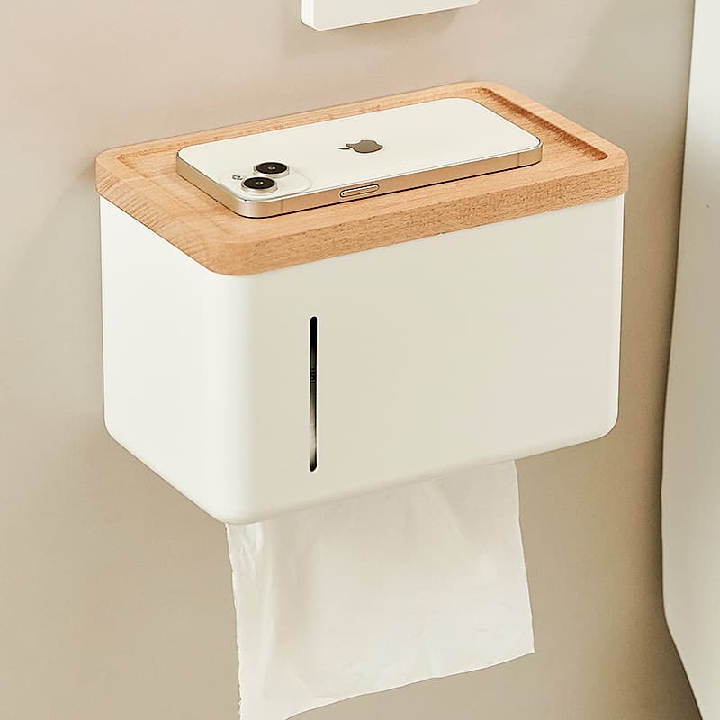 トイレットペーパーホルダー 木目調トップ収納付きペーパーホルダー