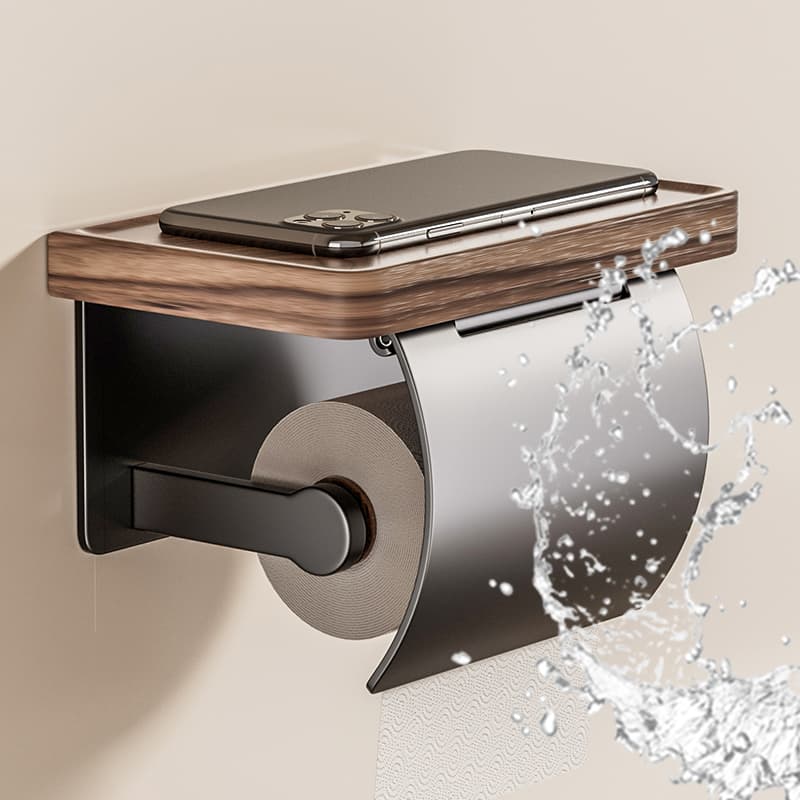 トイレットペーパーホルダー 木目調棚付きトイレットペーパーホルダー