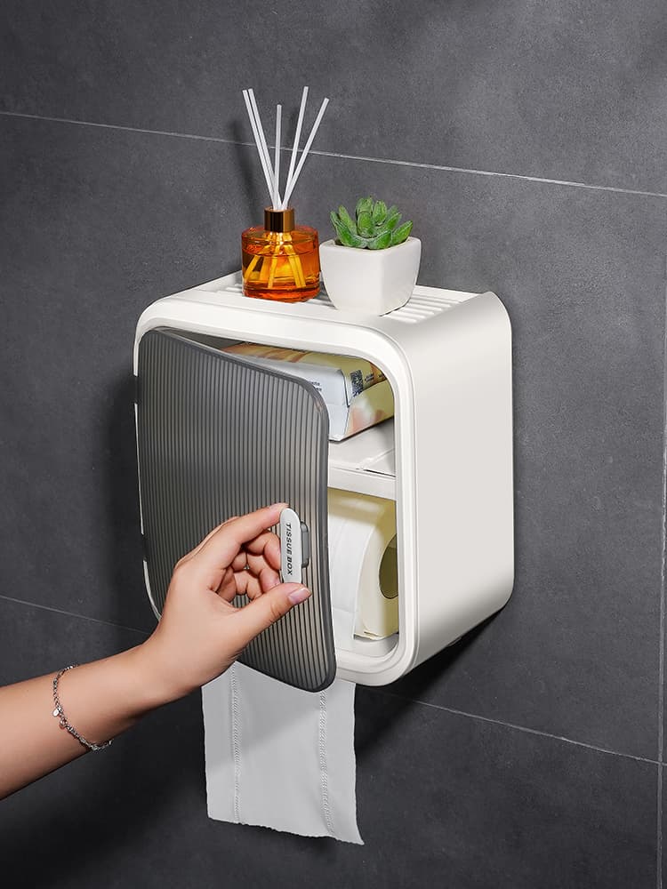 トイレットペーパーホルダー モダン防水収納付きペーパーホルダー