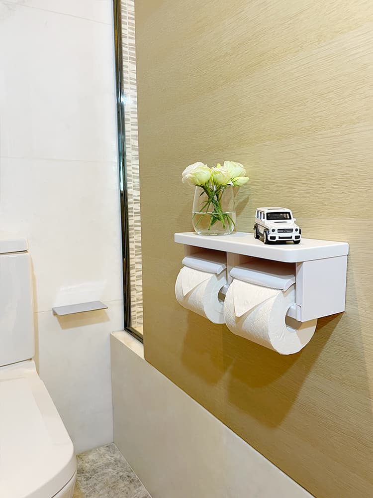 トイレットペーパーホルダー 多機能棚付き二連ホルダー