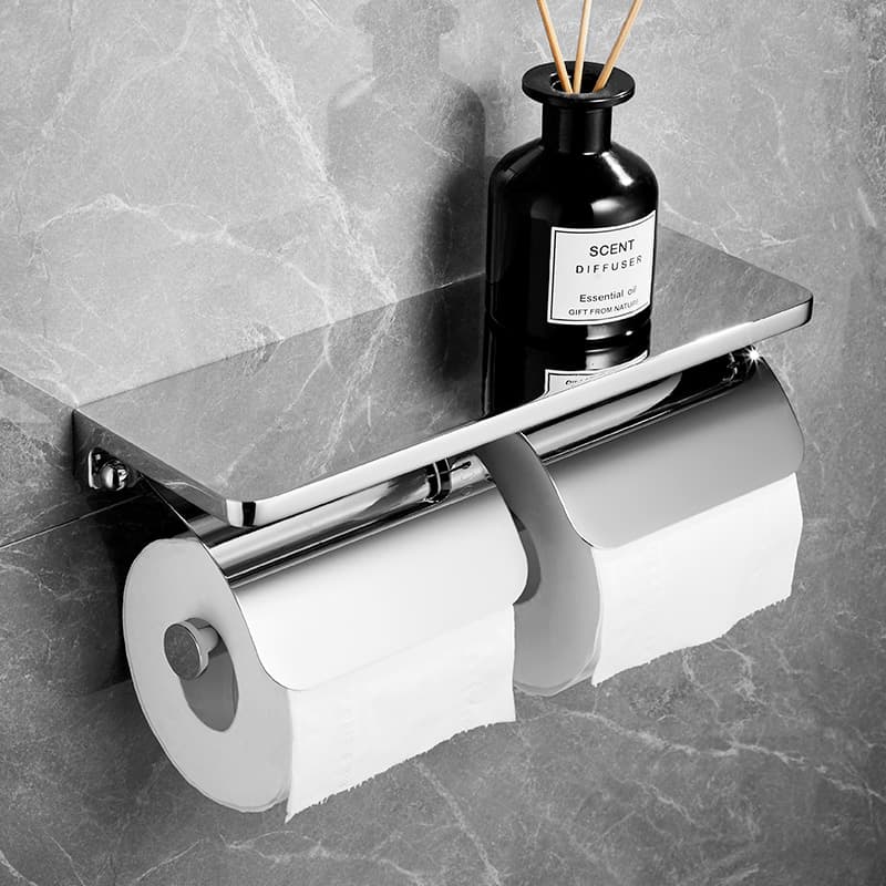 トイレットペーパーホルダー モダン棚付き二連ホルダー