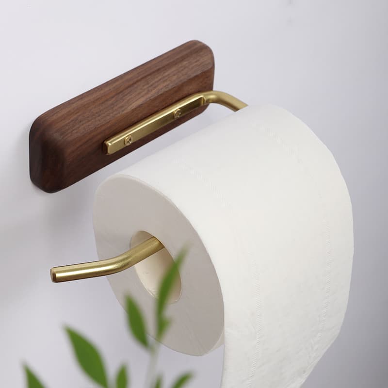 トイレットペーパーホルダー 天然木と真鍮の上質なトイレットペーパーホルダーカバー