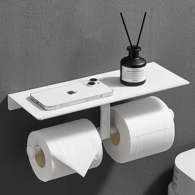 トイレットペーパーホルダー 多機能収納棚付き壁掛け式2連トイレットペーパーホルダー