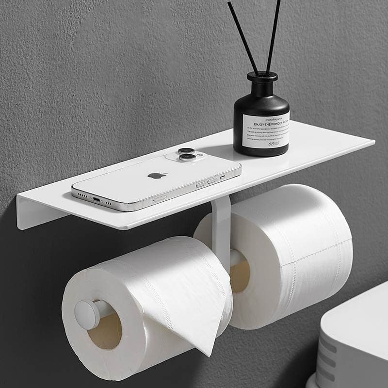 トイレットペーパーホルダー 多機能収納棚付き壁掛け式2連トイレットペーパーホルダー