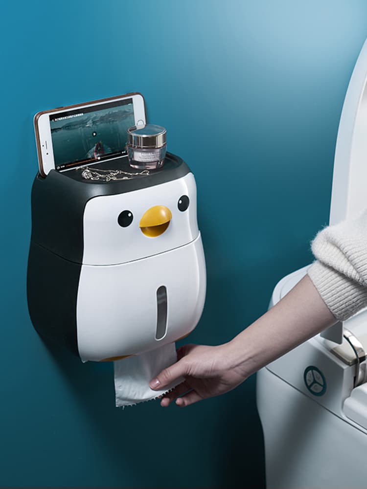 ペンギン型多機能トイレットペーパーホルダーカバー