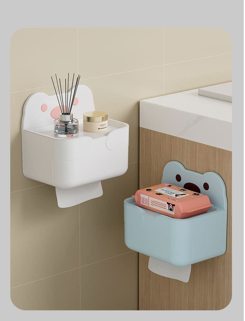 トイレットペーパーホルダー くまさんデザイン壁掛け式多機能収納棚