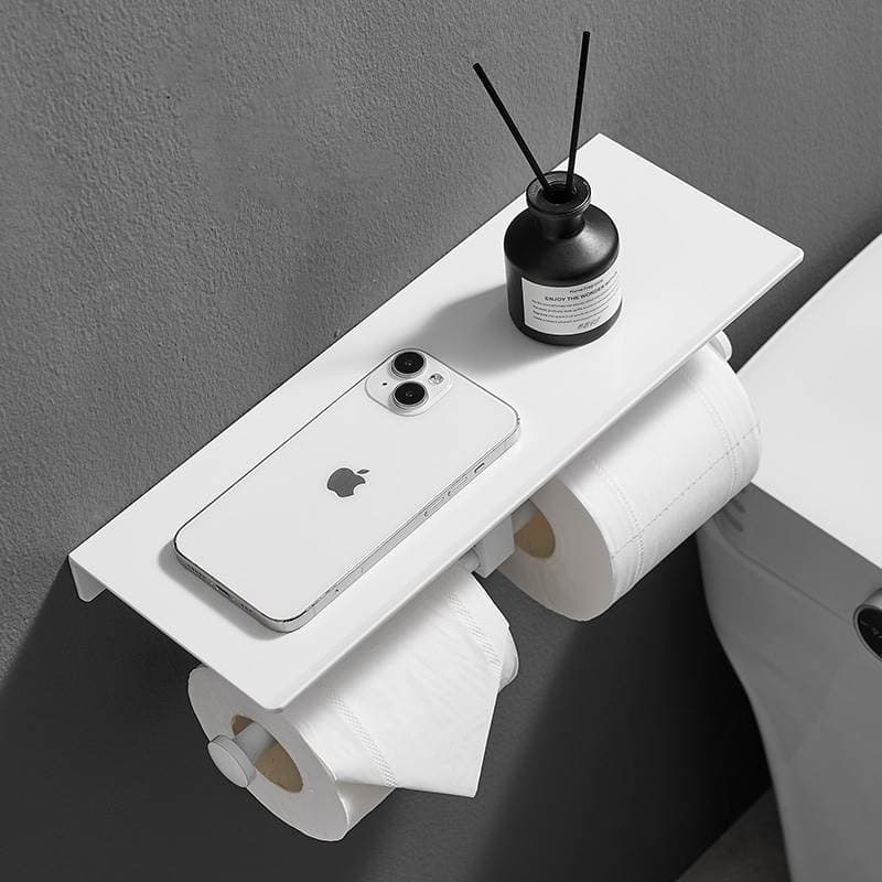 トイレットペーパーホルダー 多機能収納棚付き壁掛け式2連トイレットペーパーホルダー