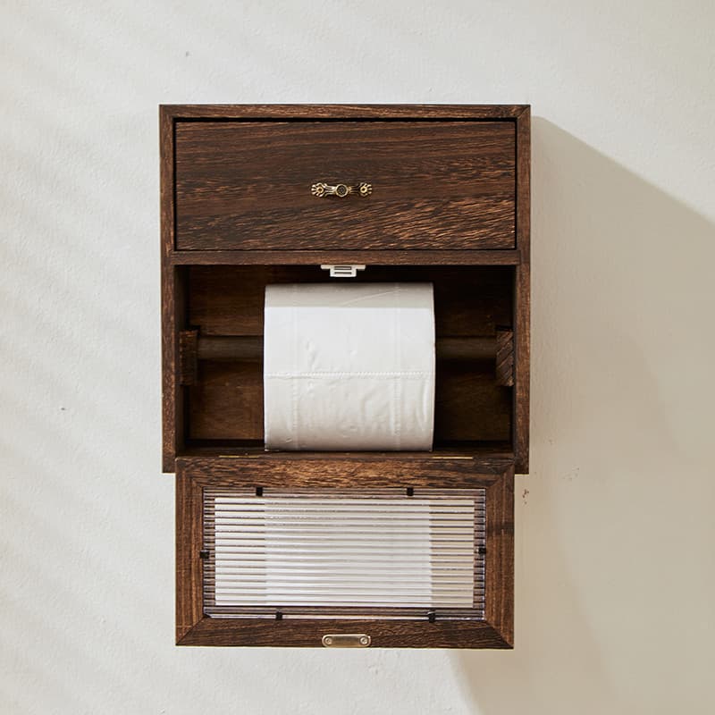 トイレットペーパーホルダー アンティーク風収納ボックス付きペーパーホルダー