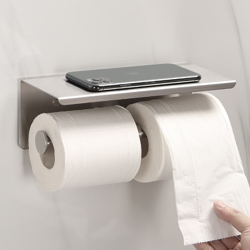 トイレットペーパーホルダー 多機能棚付き二連ホルダー