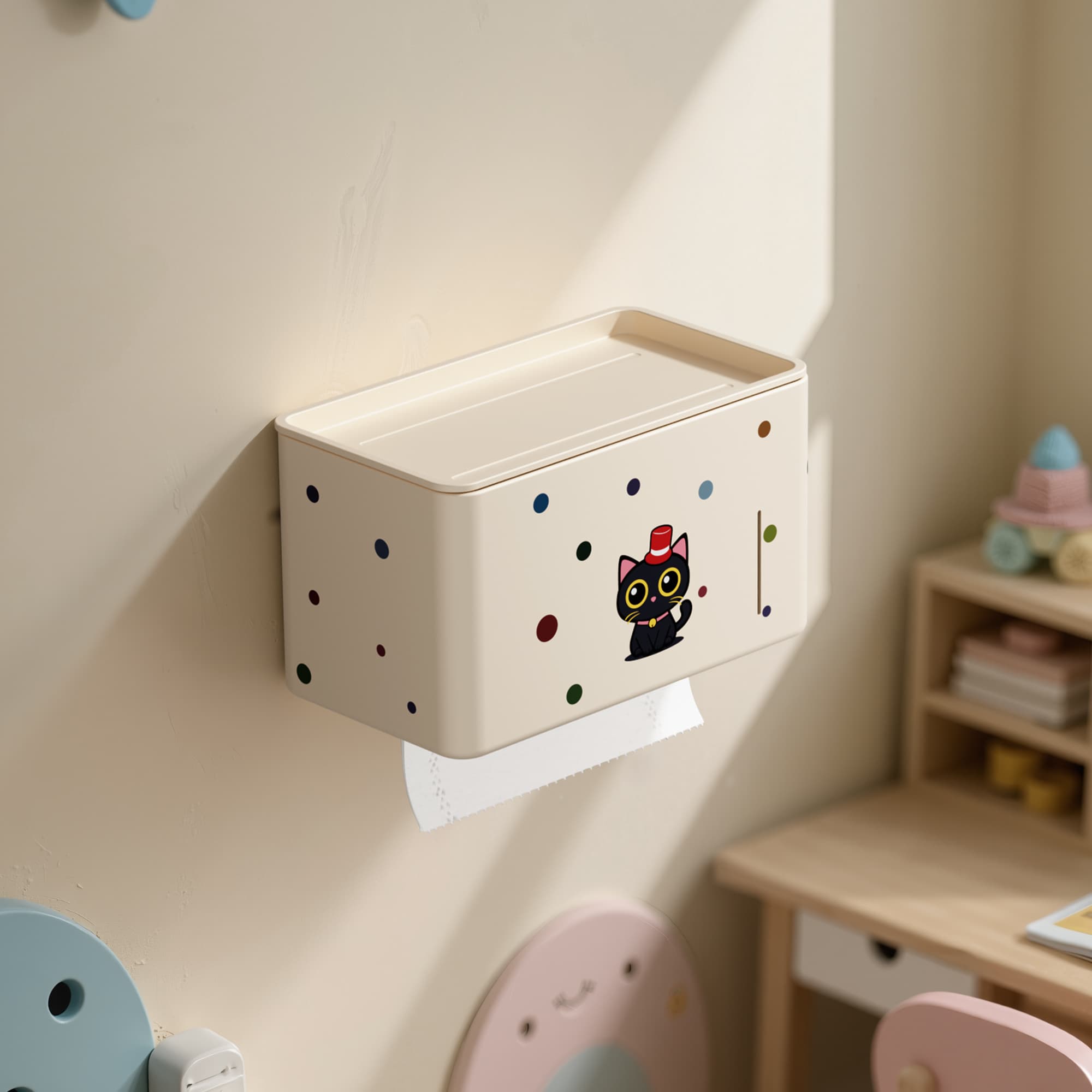 トイレットペーパーホルダー 猫モチーフ収納付きペーパーホルダー