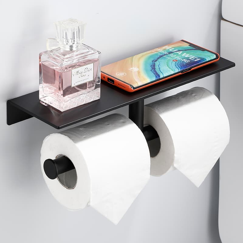 トイレットペーパーホルダー 多機能棚付き二連ホルダー