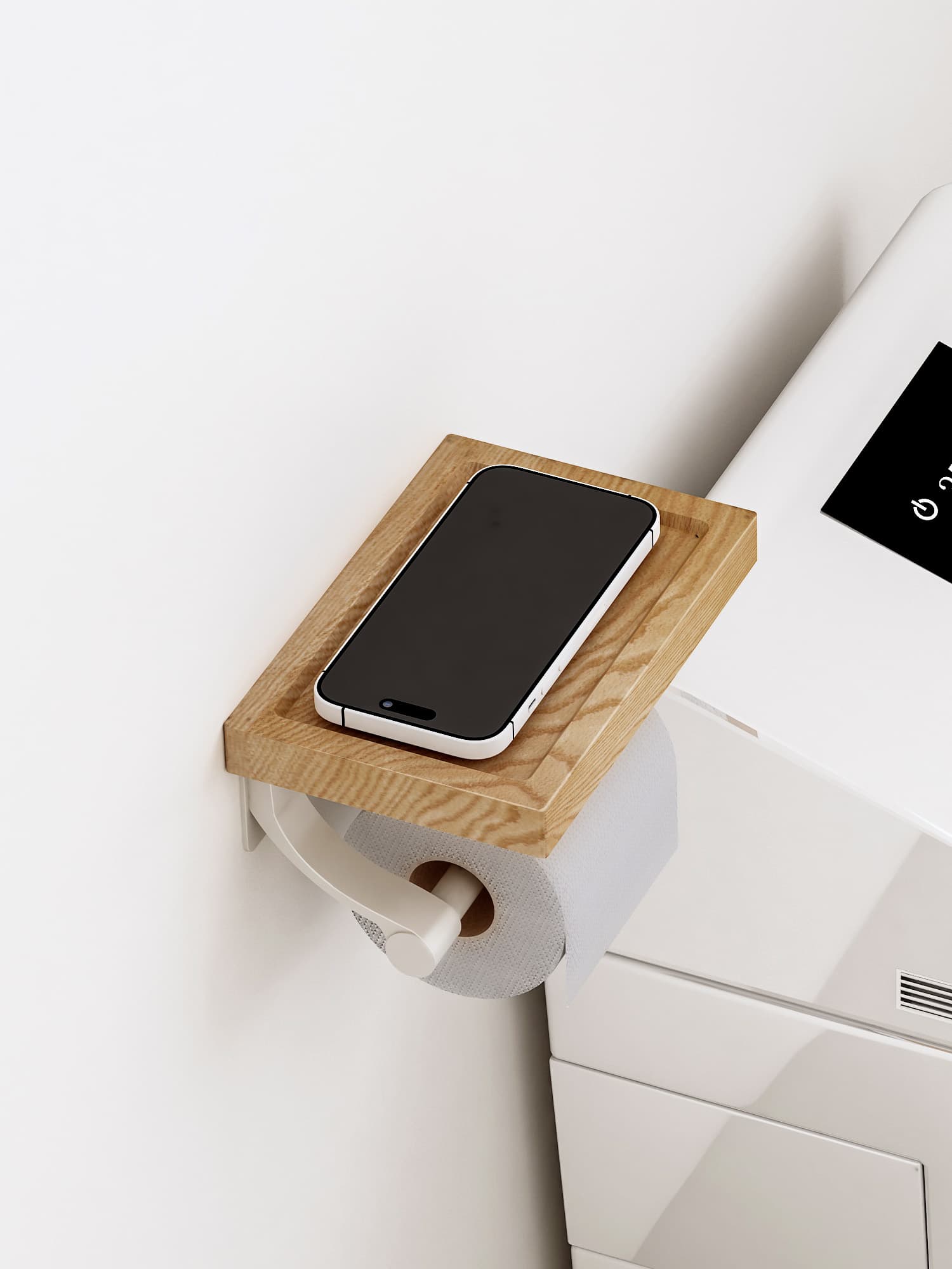 トイレットペーパーホルダー 木製収納棚付きトイレットペーパーホルダー