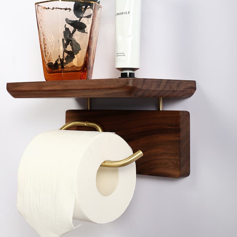 天然木製収納棚付きトイレットペーパーホルダーカバー