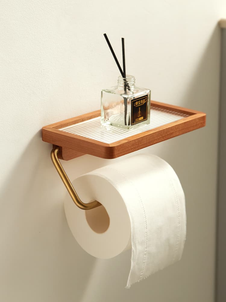 トイレットペーパーホルダー 木製多機能ペーパーホルダー棚