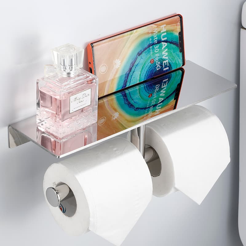 トイレットペーパーホルダー 多機能棚付き二連ホルダー