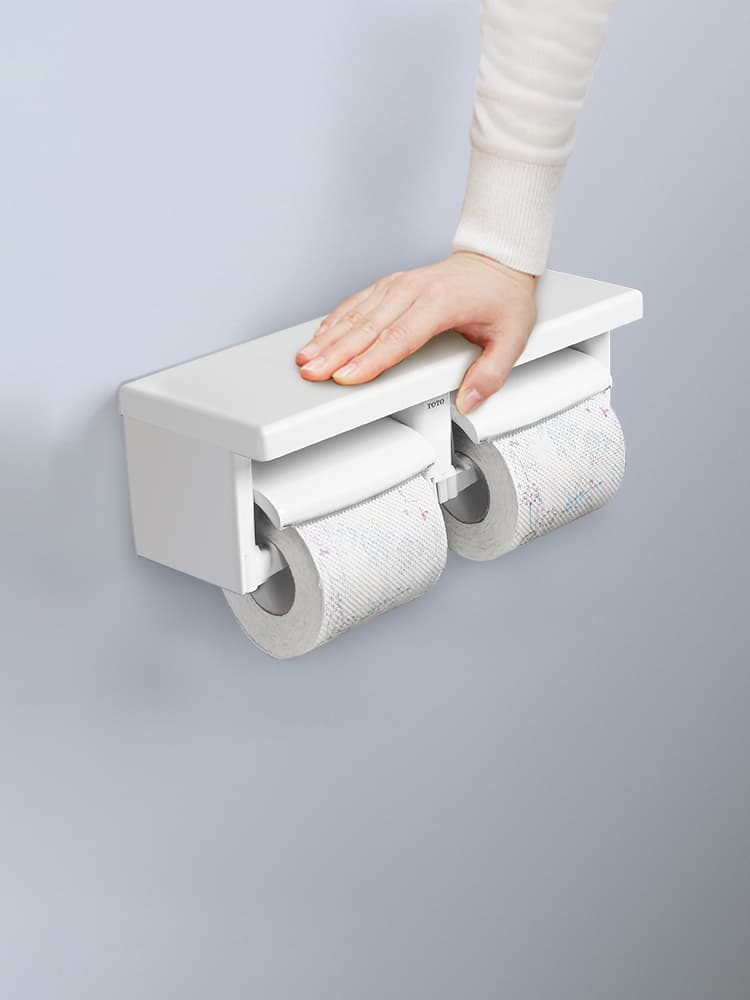 トイレットペーパーホルダー 収納棚付き二連タイプ