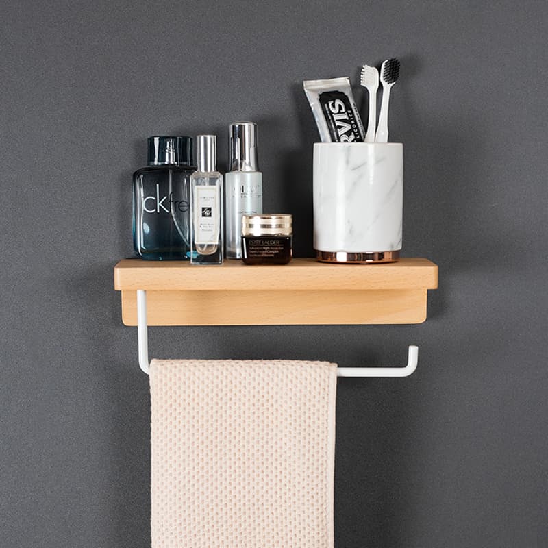 トイレットペーパーホルダー 木製収納棚付き壁掛け式多機能2連ホルダー