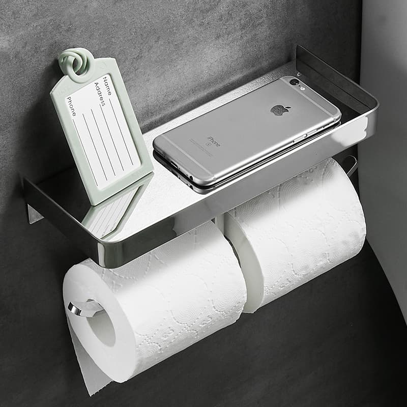 トイレットペーパーホルダー 多機能収納付き二連ペーパーホルダー