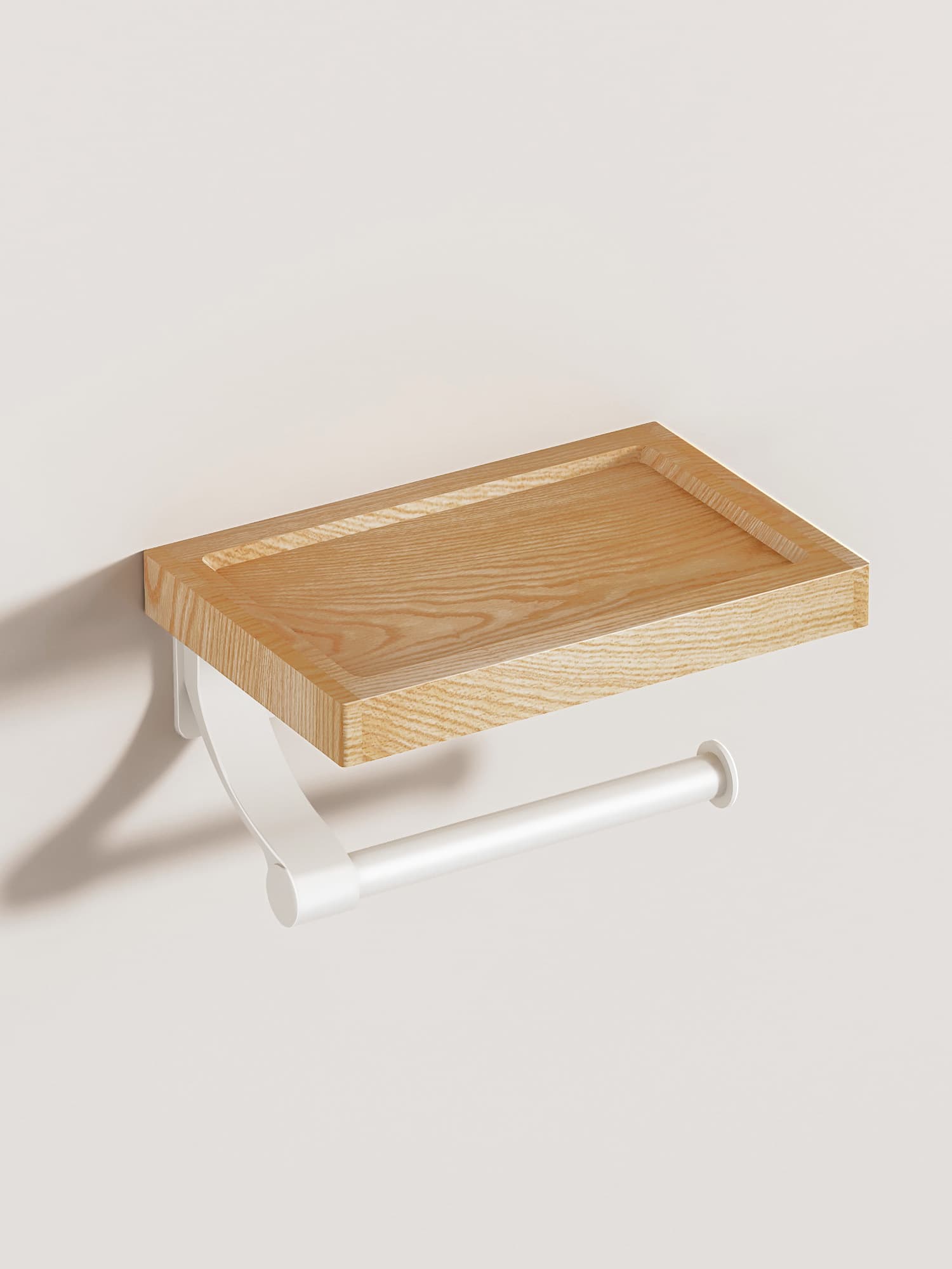 トイレットペーパーホルダー 木製収納棚付きトイレットペーパーホルダー