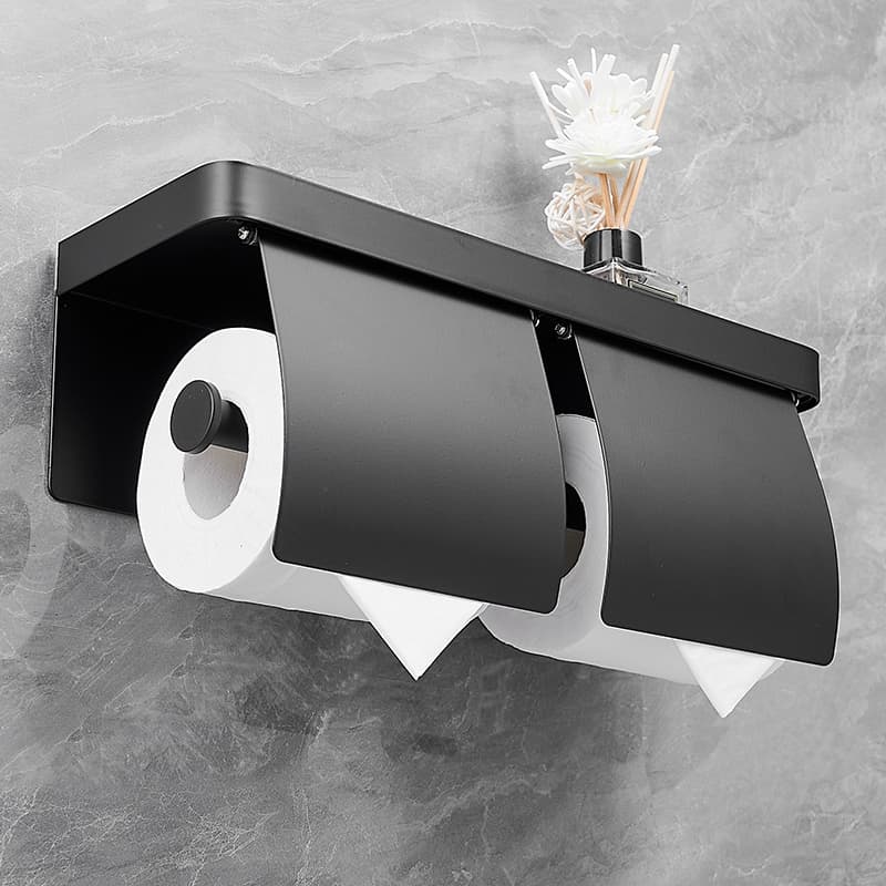 トイレットペーパーホルダー モダン収納棚付き二連ホルダー