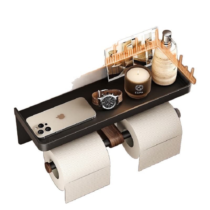 トイレットペーパーホルダー 多機能収納棚付き二連ホルダー