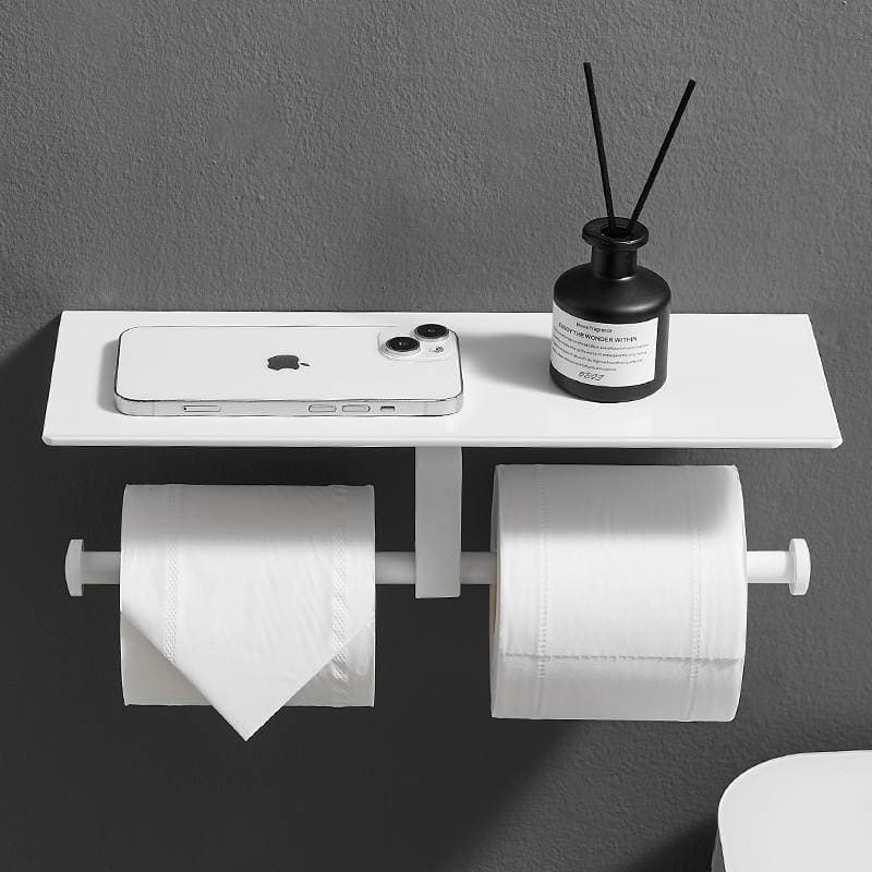 トイレットペーパーホルダー 多機能収納棚付き壁掛け式2連トイレットペーパーホルダー