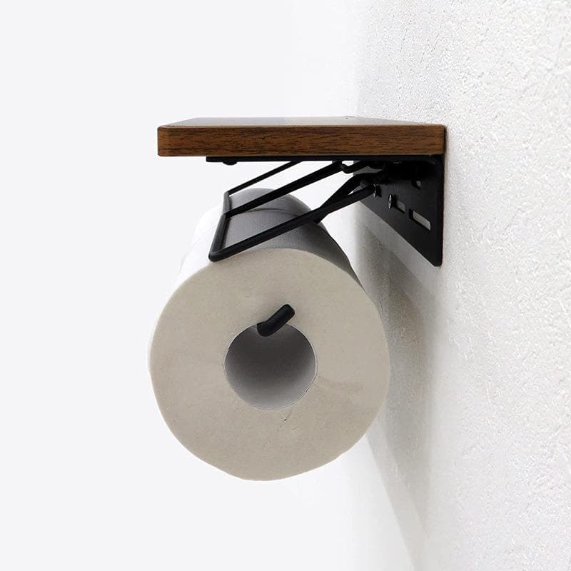 トイレットペーパーホルダー 木目調棚付き二連トイレットペーパーホルダー