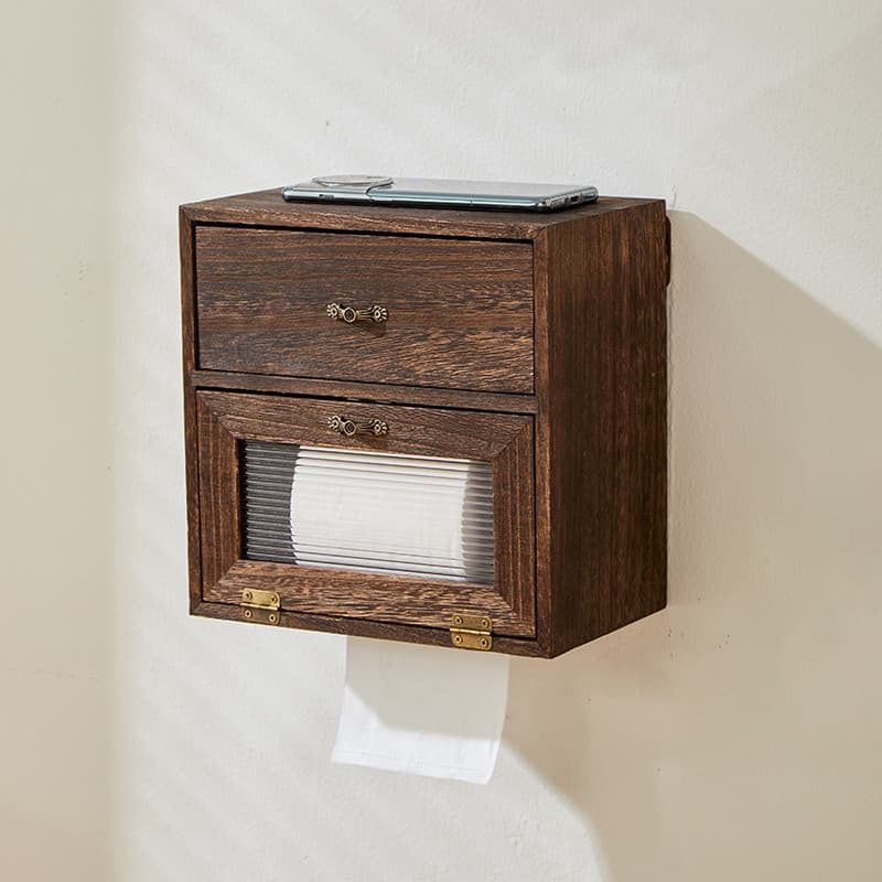 トイレットペーパーホルダー アンティーク風収納ボックス付きペーパーホルダー