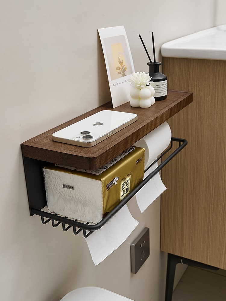 トイレットペーパーホルダー 木目調マルチ収納トイレットペーパーホルダー