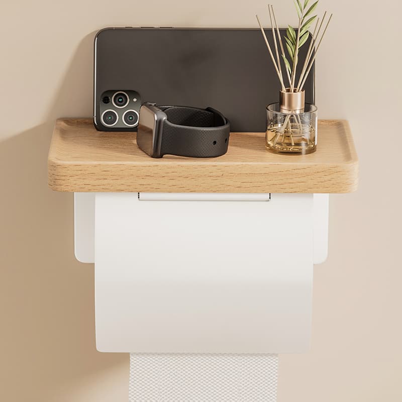 トイレットペーパーホルダー 木目棚付きトイレットペーパーホルダー