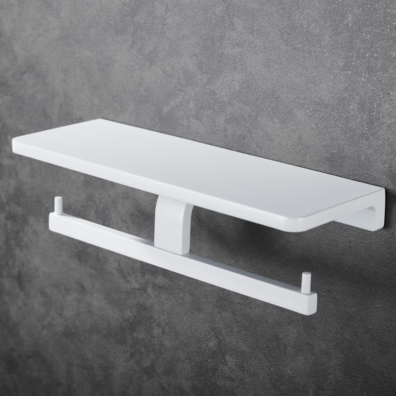 トイレットペーパーホルダー 壁掛け収納棚付き2連トイレットペーパーホルダー